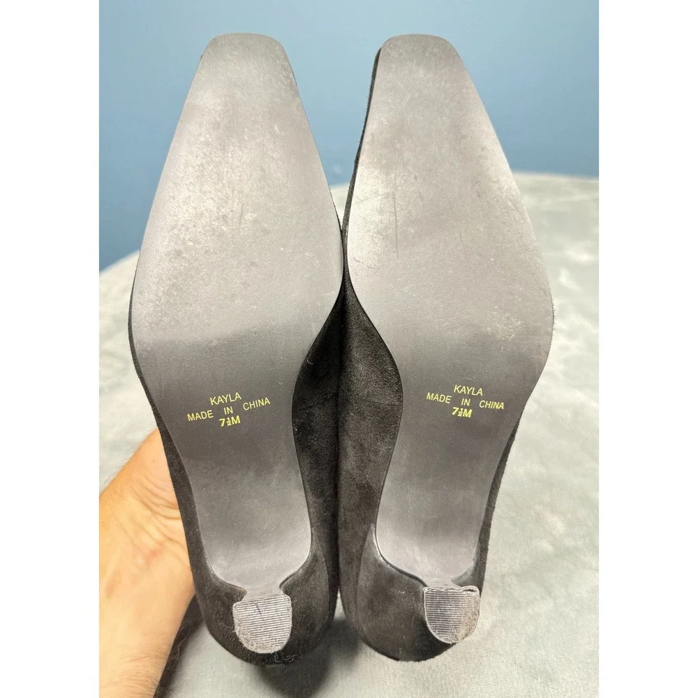 Apostrophe Womens Pumps 7.5 M Black Suede Square Toe Kitten Heel